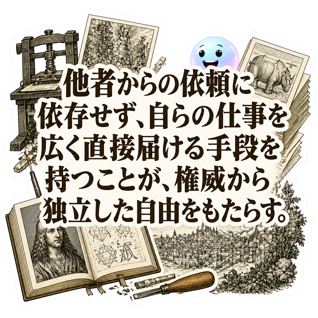 他者からの依頼に依存せず、自らの仕事を広く直接届ける手段を持つことが、権威から独立した自由をもたらす。