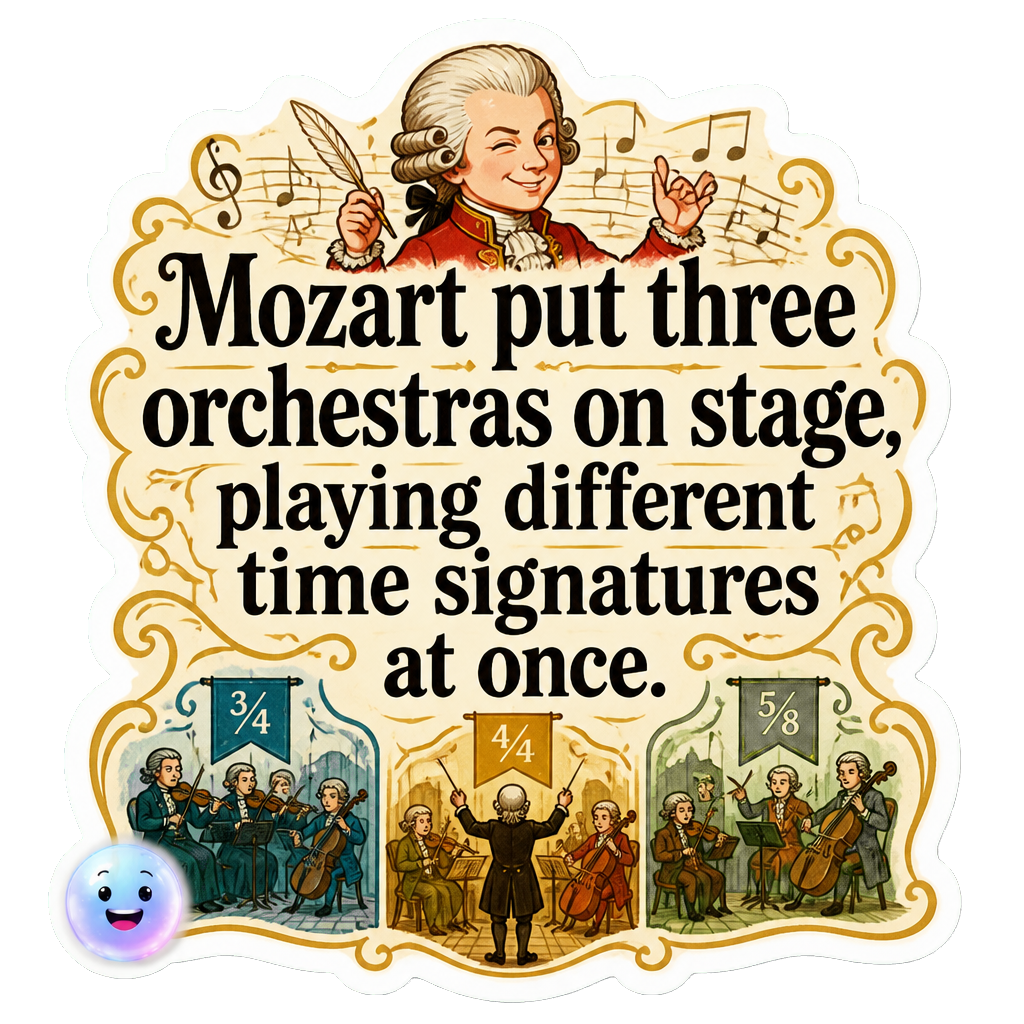 Mozart put three orchestras on stage, playing different time signatures at once.