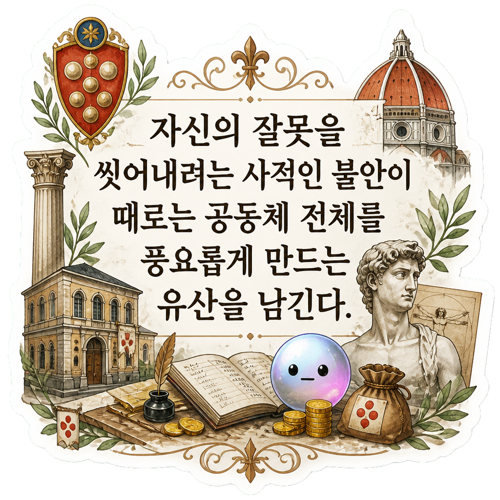 자신의 잘못을 씻어내려는 사적인 불안이 때로는 공동체 전체를 풍요롭게 만드는 유산을 남긴다.