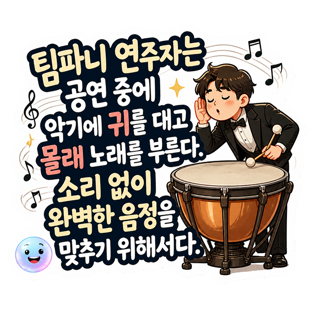 팀파니 연주자는 공연 중에 악기에 귀를 대고 몰래 노래를 부른다. 소리 없이 완벽한 음정을 맞추기 위해서다.