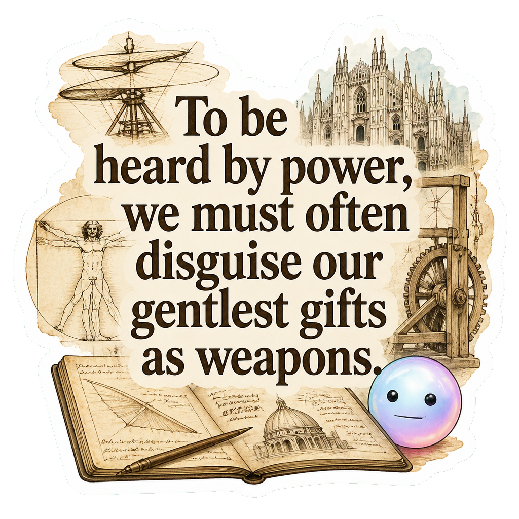 To be heard by power, we must often disguise our gentlest gifts as weapons.