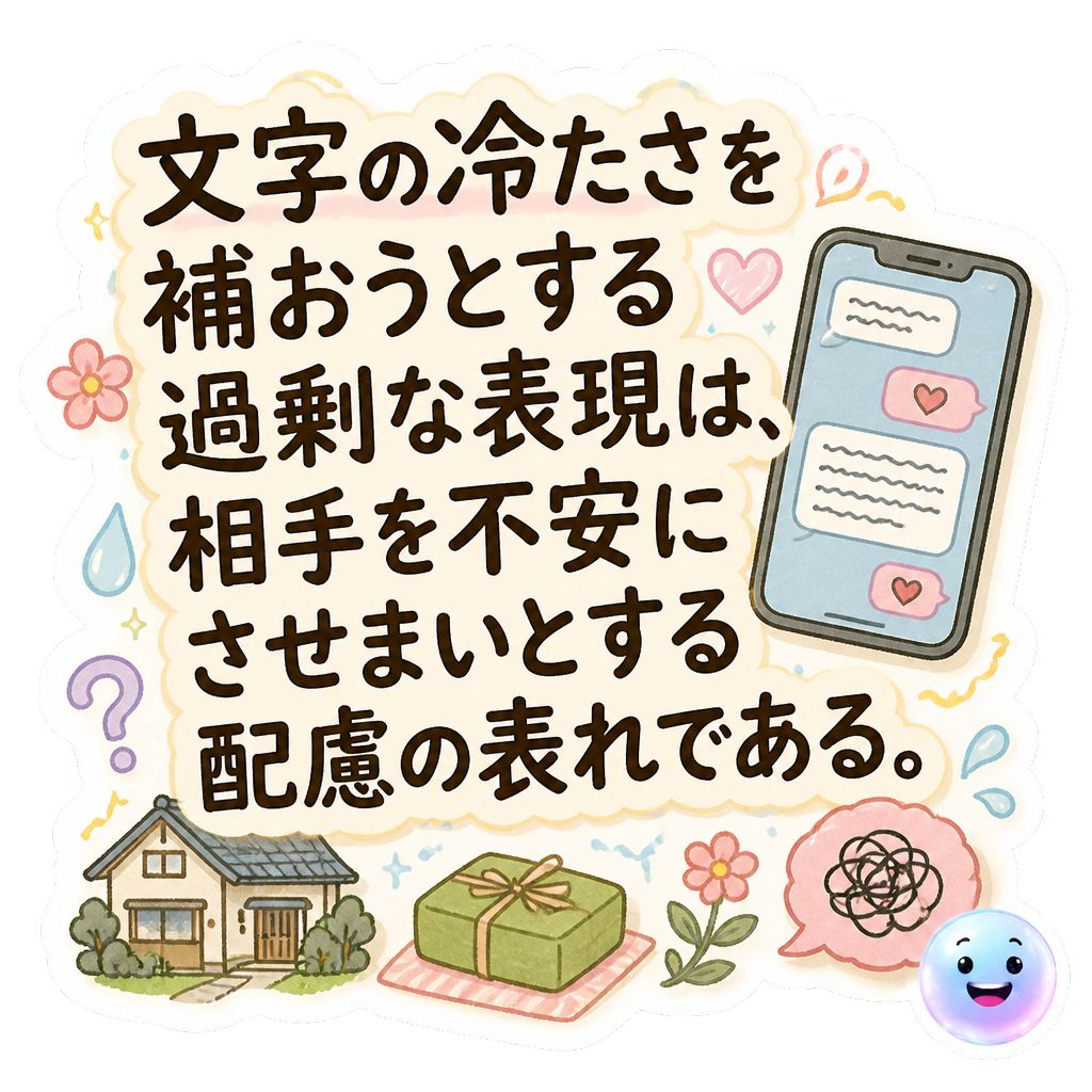 文字の冷たさを補おうとする過剰な表現は、相手を不安にさせまいとする配慮の表れである。