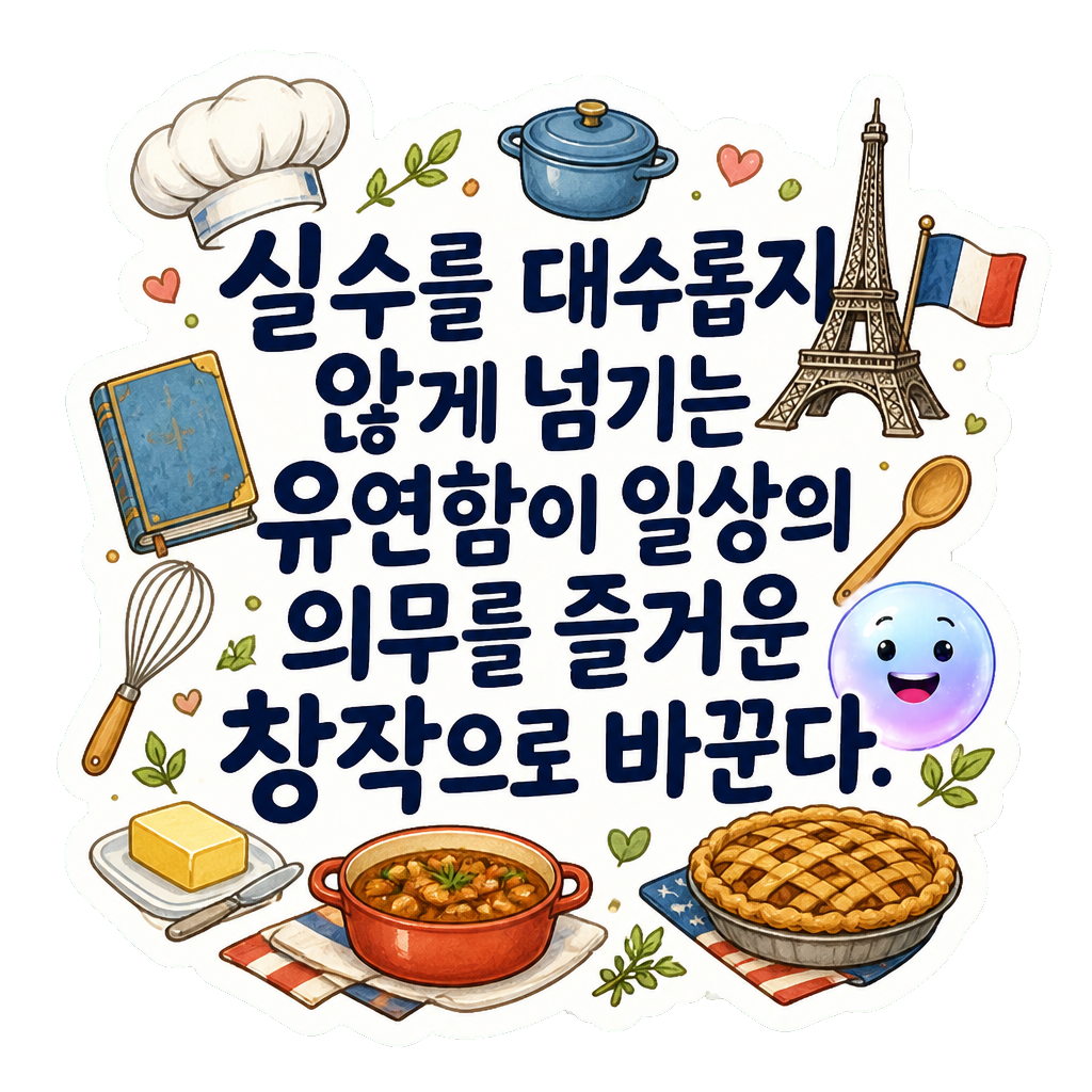 실수를 대수롭지 않게 넘기는 유연함이 일상의 의무를 즐거운 창작으로 바꾼다.