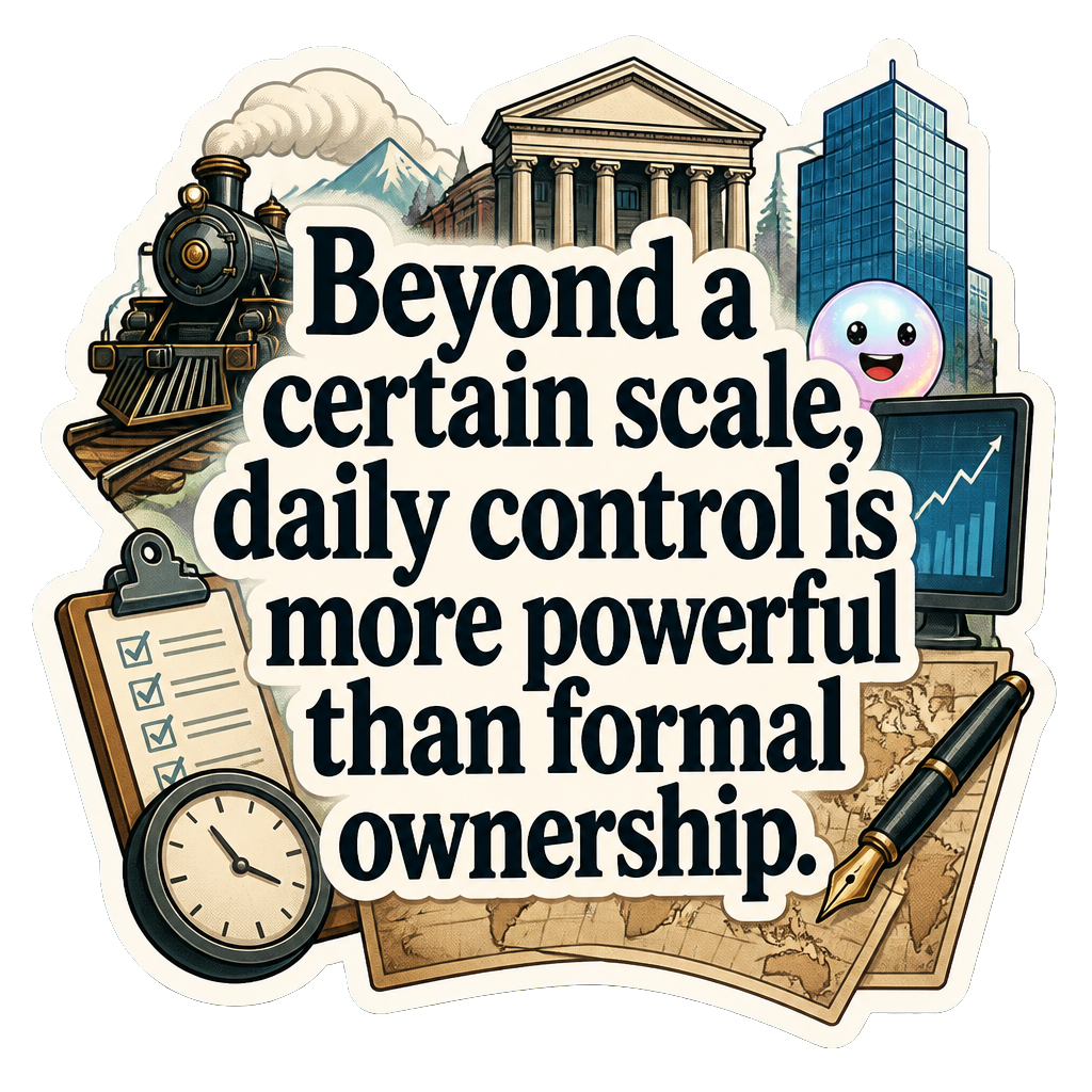 Beyond a certain scale, daily control is more powerful than formal ownership.