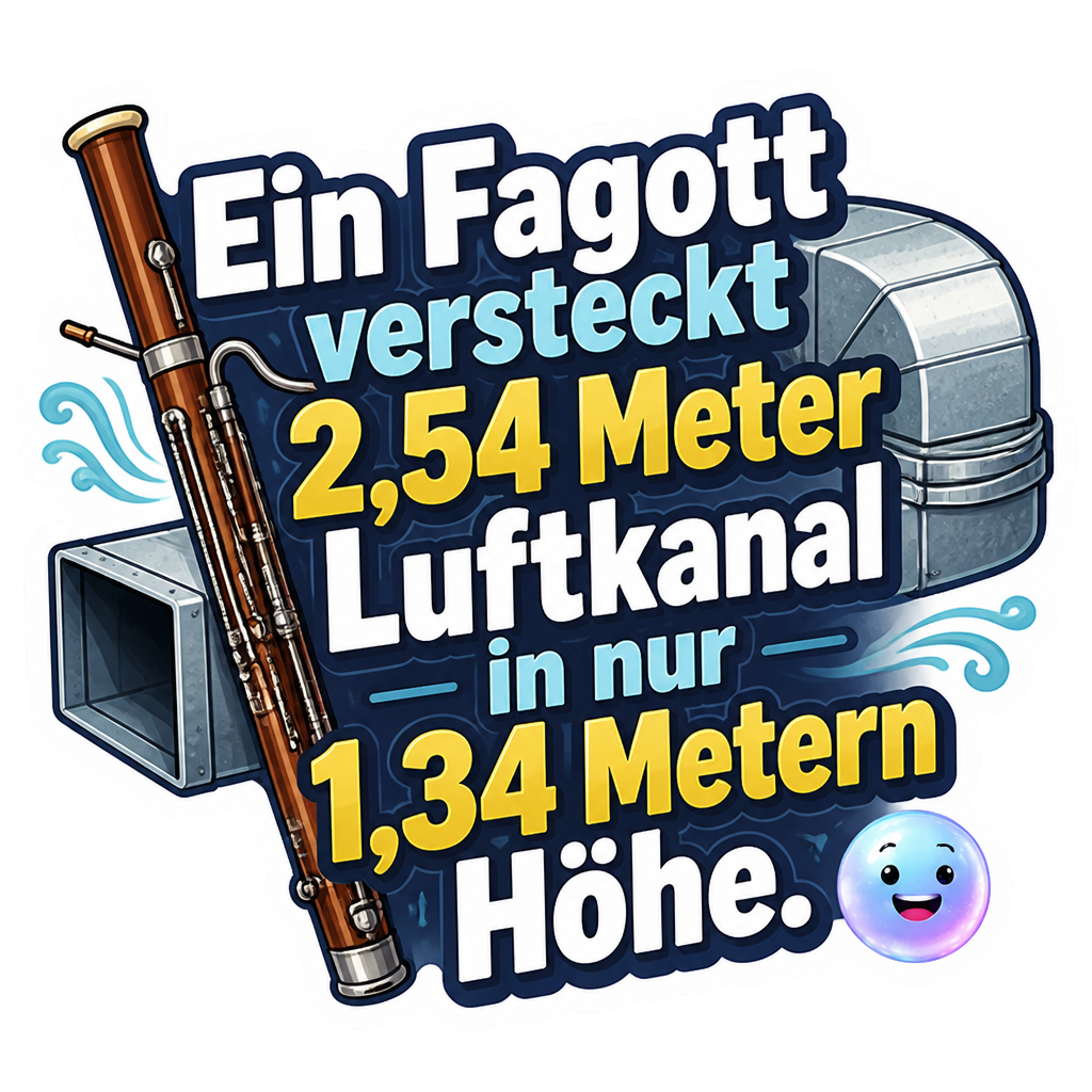 Ein Fagott versteckt 2,54 Meter Luftkanal in nur 1,34 Metern Höhe.