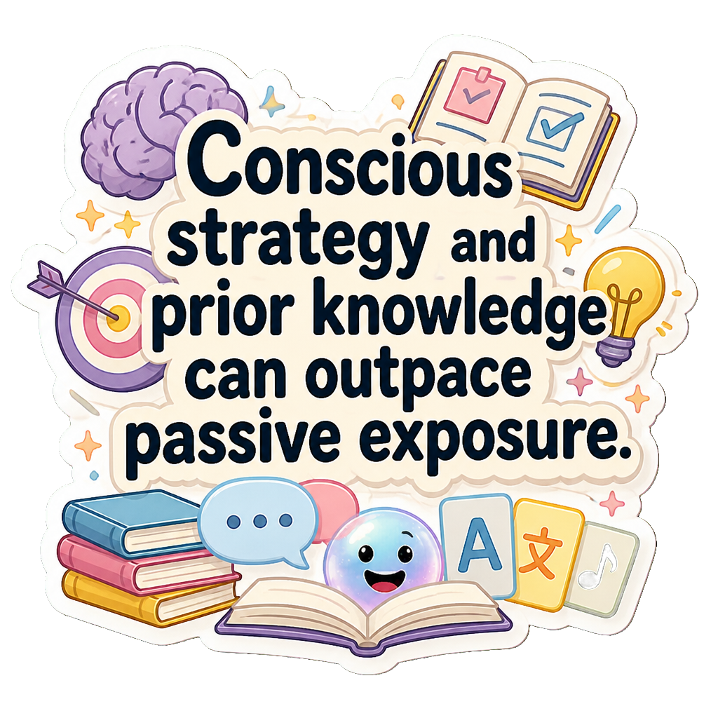 Conscious strategy and prior knowledge can outpace passive exposure.
