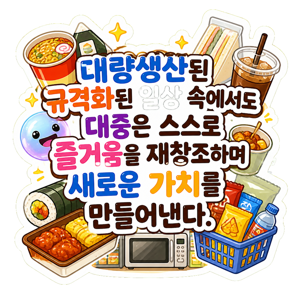 대량생산된 규격화된 일상 속에서도 대중은 스스로 즐거움을 재창조하며 새로운 가치를 만들어낸다.