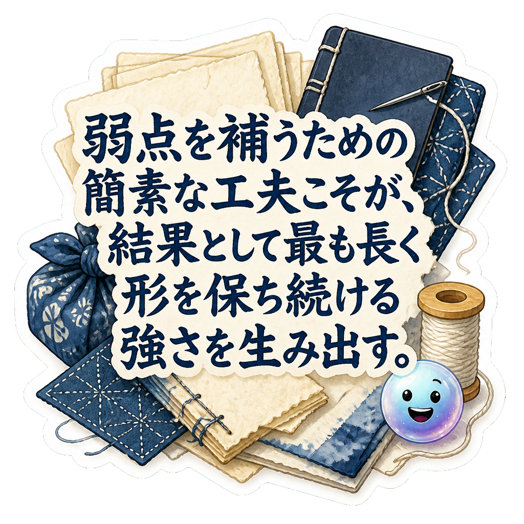 弱点を補うための簡素な工夫こそが、結果として最も長く形を保ち続ける強さを生み出す。