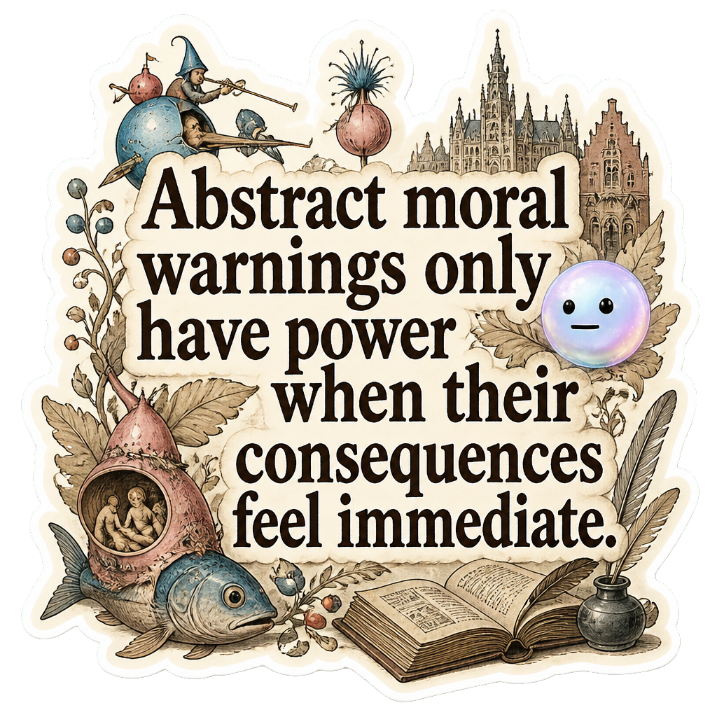 Abstract moral warnings only have power when their consequences feel immediate.