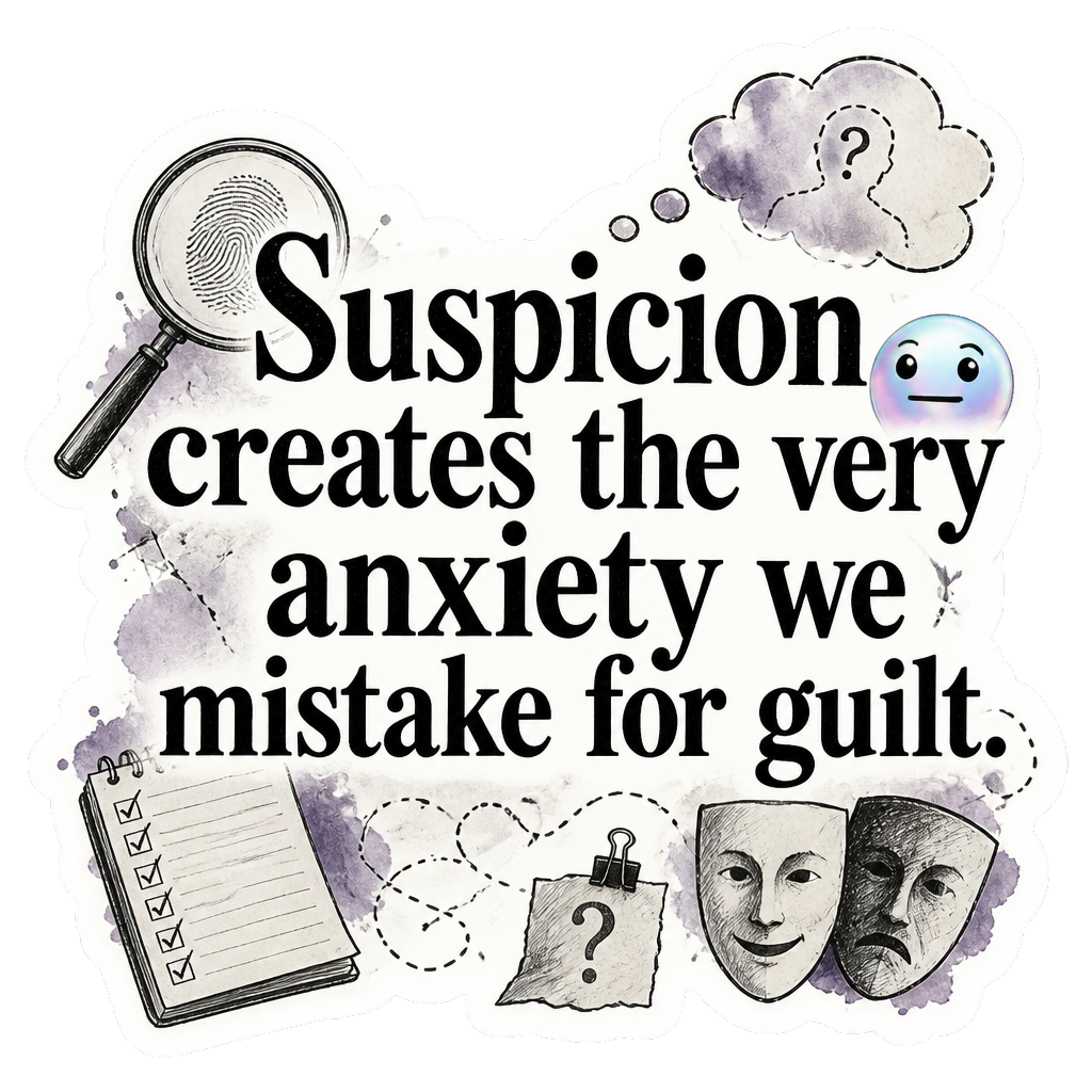 Suspicion creates the very anxiety we mistake for guilt.