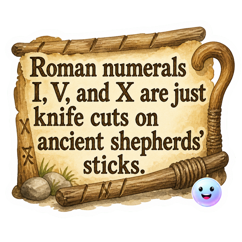 Roman numerals I, V, and X are just knife cuts on ancient shepherds' sticks.