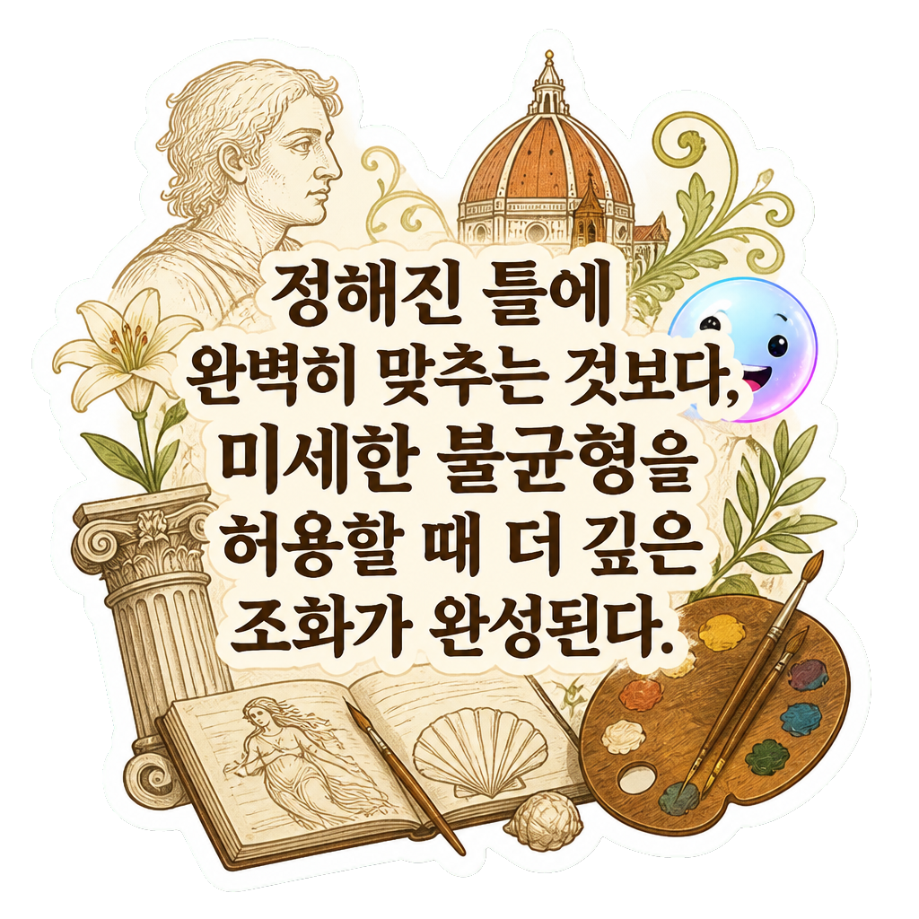 정해진 틀에 완벽히 맞추는 것보다, 미세한 불균형을 허용할 때 더 깊은 조화가 완성된다.
