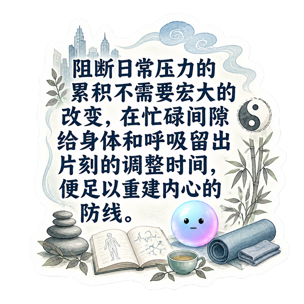 阻断日常压力的累积不需要宏大的改变，在忙碌间隙给身体和呼吸留出片刻的调整时间，便足以重建内心的防线。