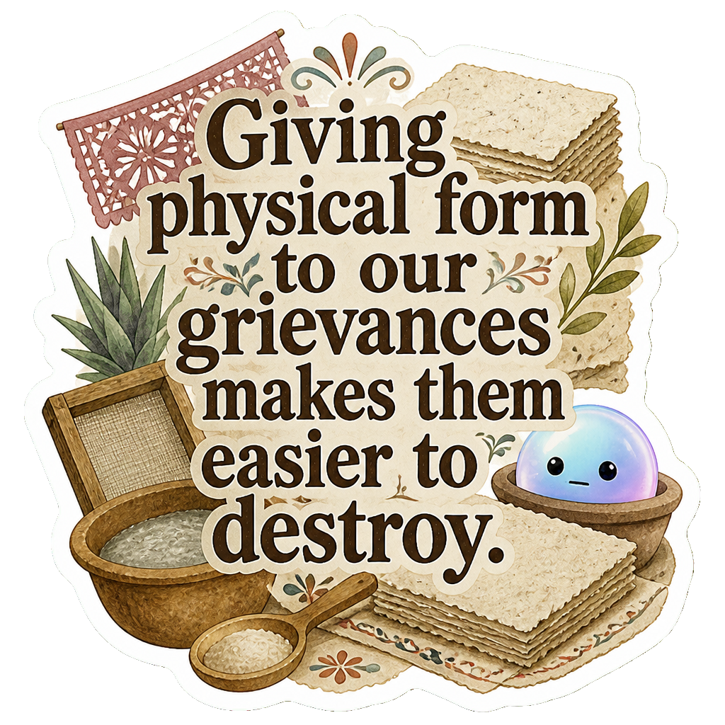 Giving physical form to our grievances makes them easier to destroy.