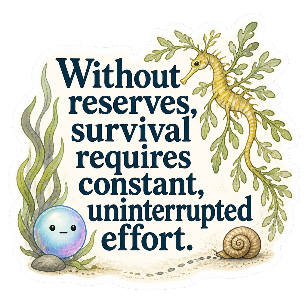 Without reserves, survival requires constant, uninterrupted effort.