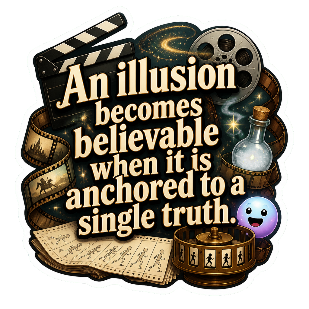 An illusion becomes believable when it is anchored to a single truth.