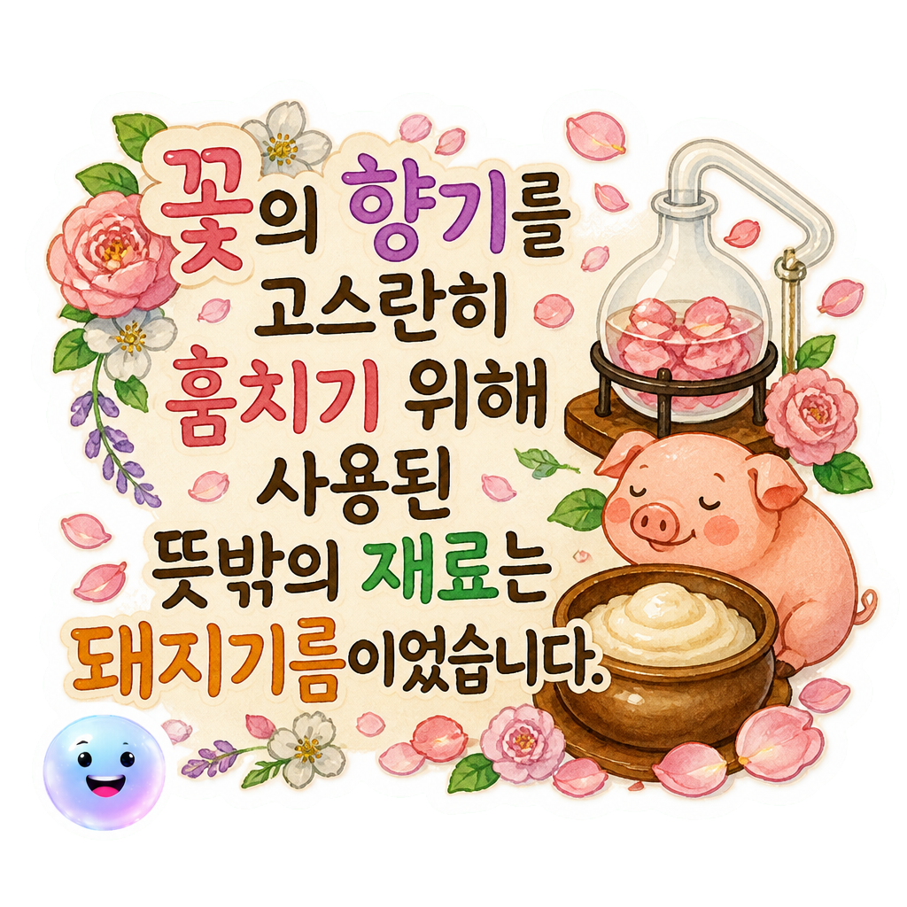 꽃의 향기를 고스란히 훔치기 위해 사용된 뜻밖의 재료는 돼지기름이었습니다.