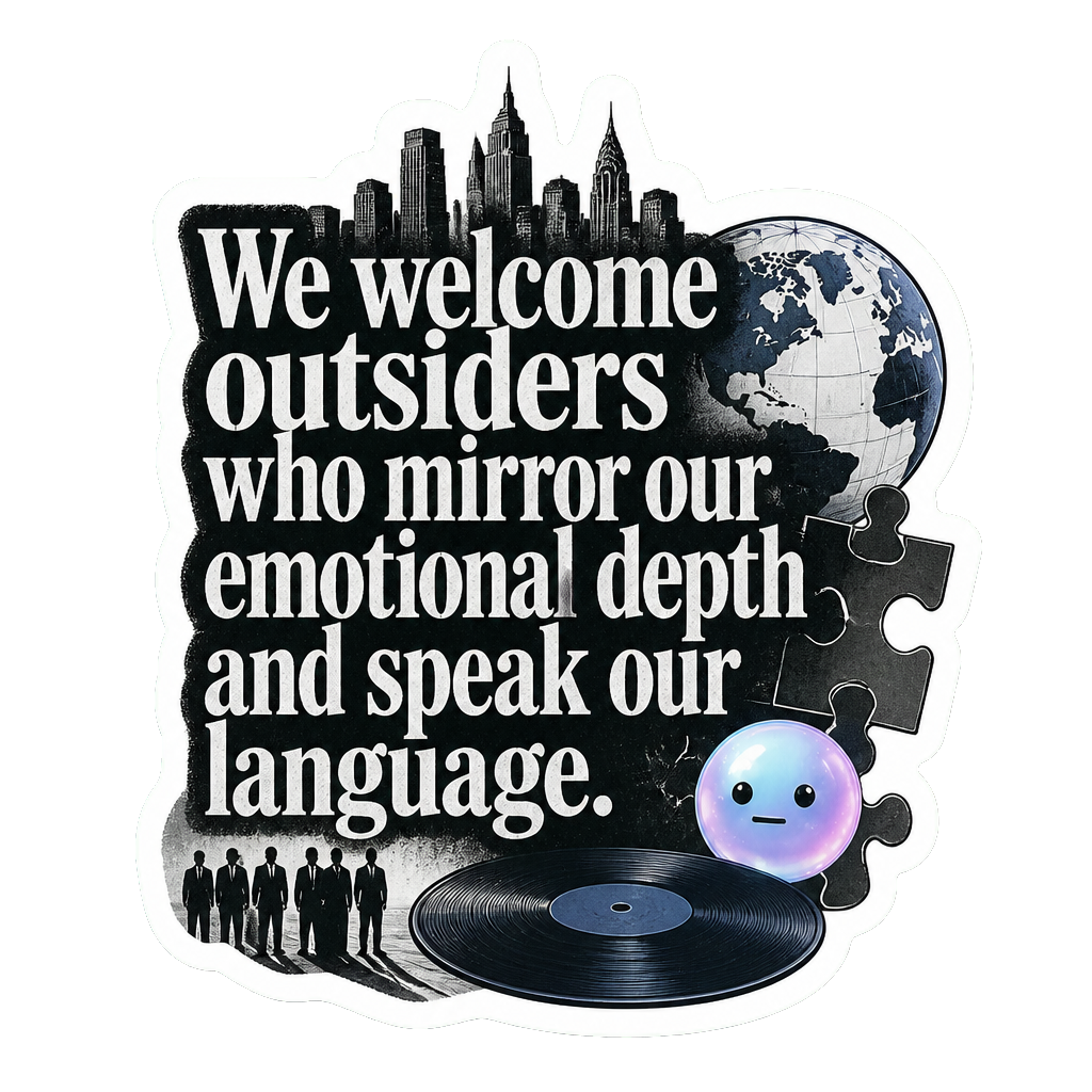 We welcome outsiders who mirror our emotional depth and speak our language.