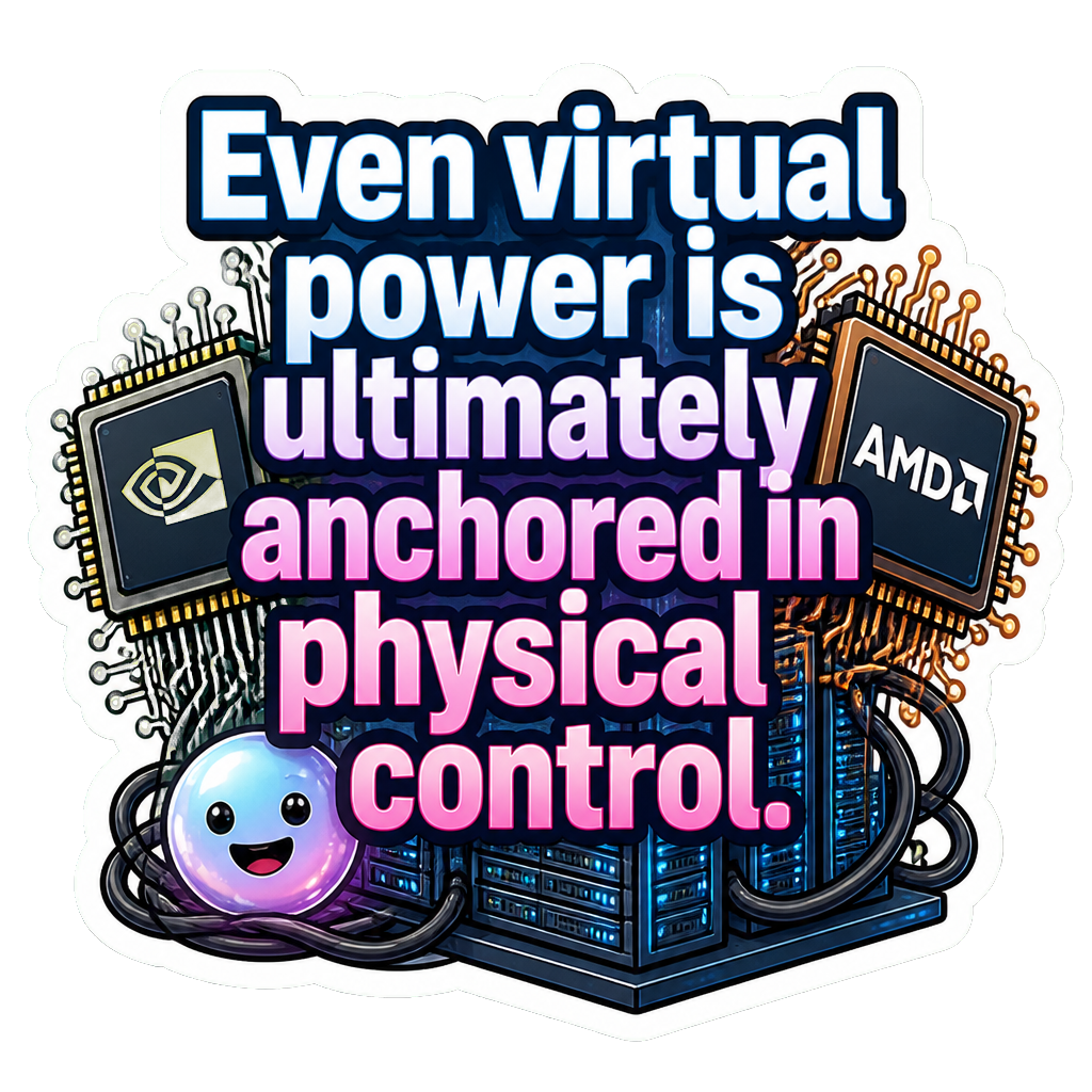 Even virtual power is ultimately anchored in physical control.