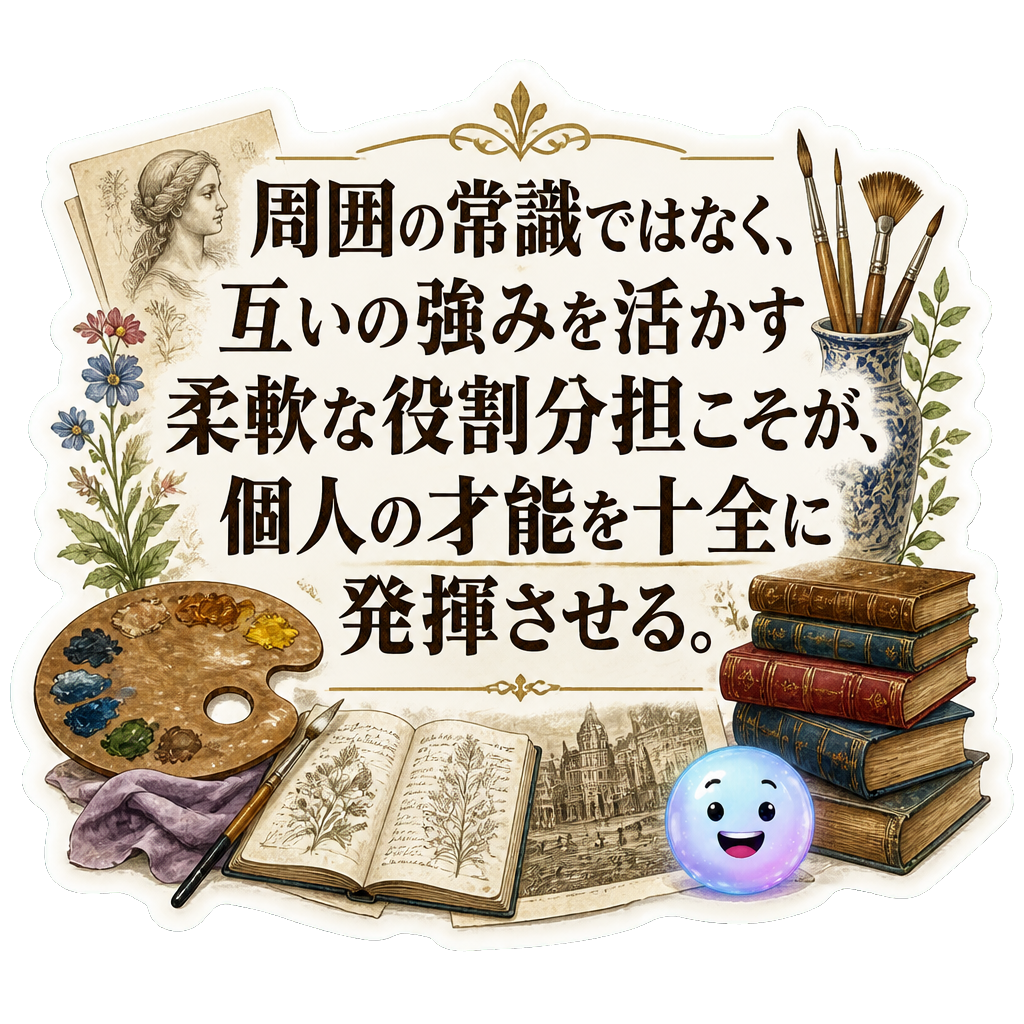 周囲の常識ではなく、互いの強みを活かす柔軟な役割分担こそが、個人の才能を十全に発揮させる。