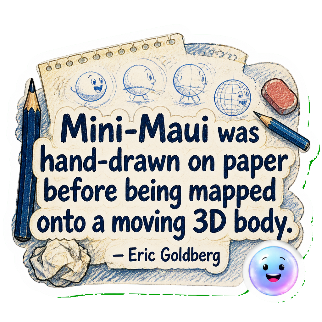 Mini-Maui was hand-drawn on paper before being mapped onto a moving 3D body.