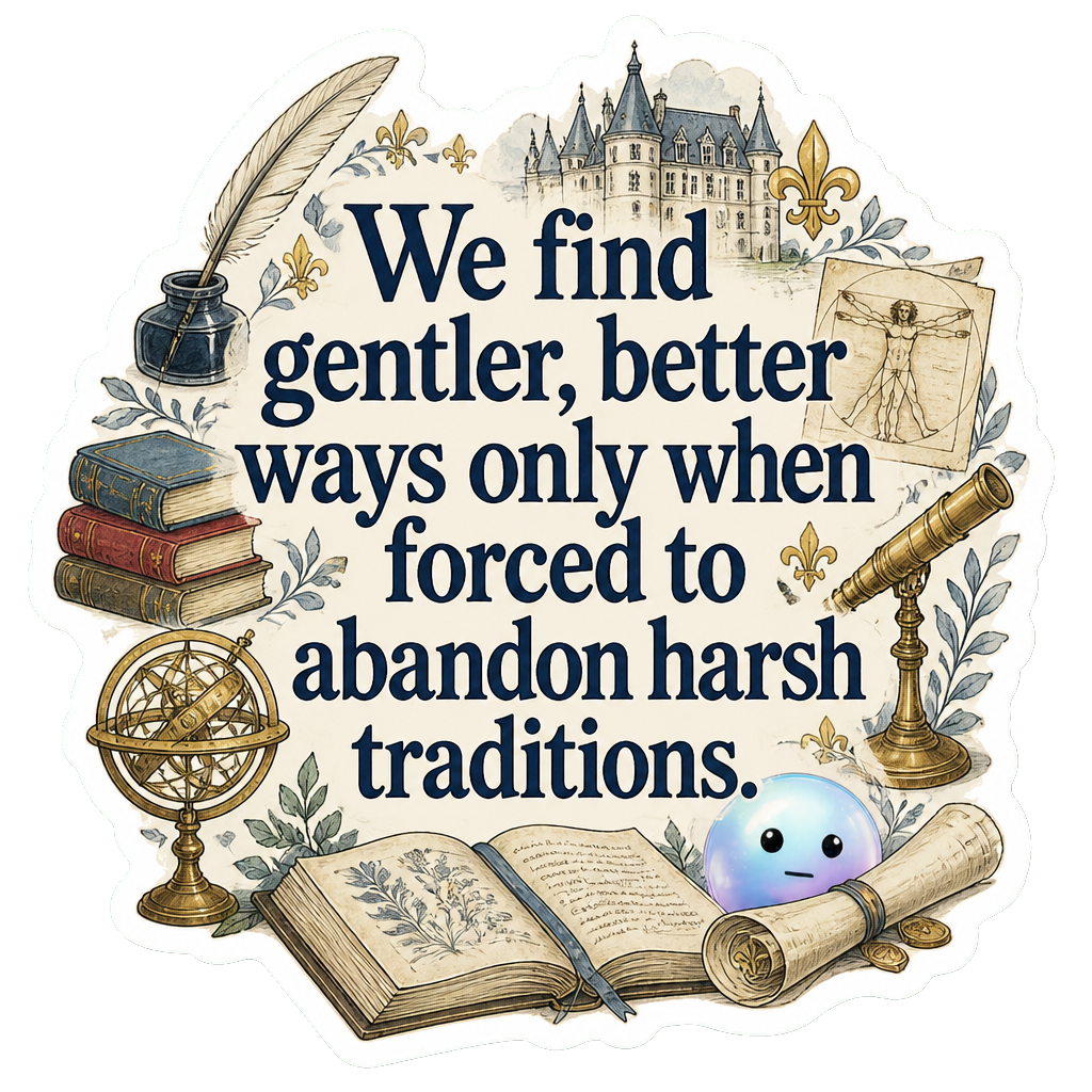 We find gentler, better ways only when forced to abandon harsh traditions.