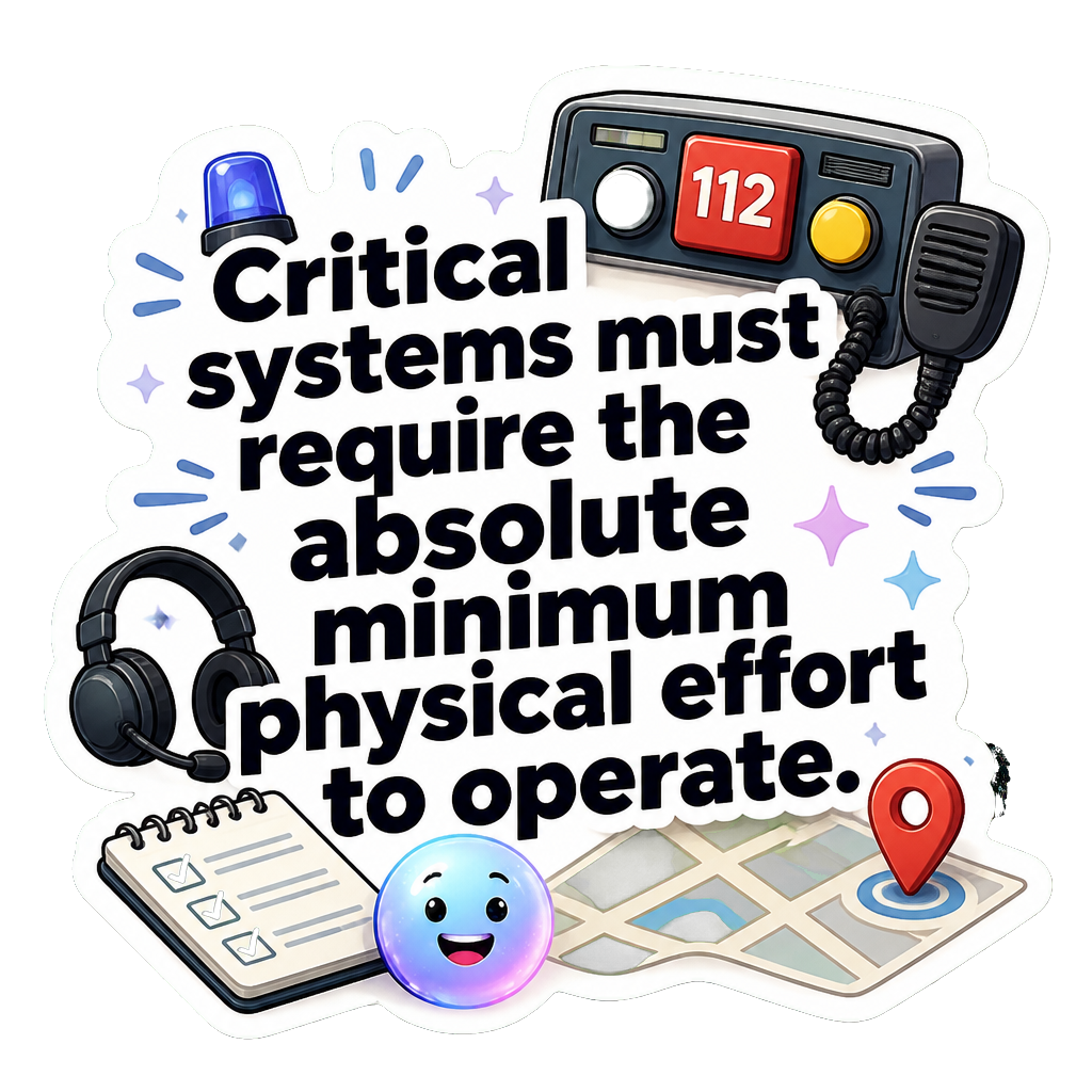 Critical systems must require the absolute minimum physical effort to operate.
