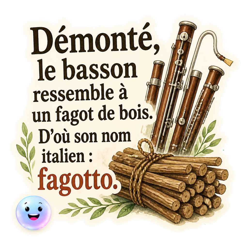 Démonté, le basson ressemble à un fagot de bois. D'où son nom italien : fagotto.