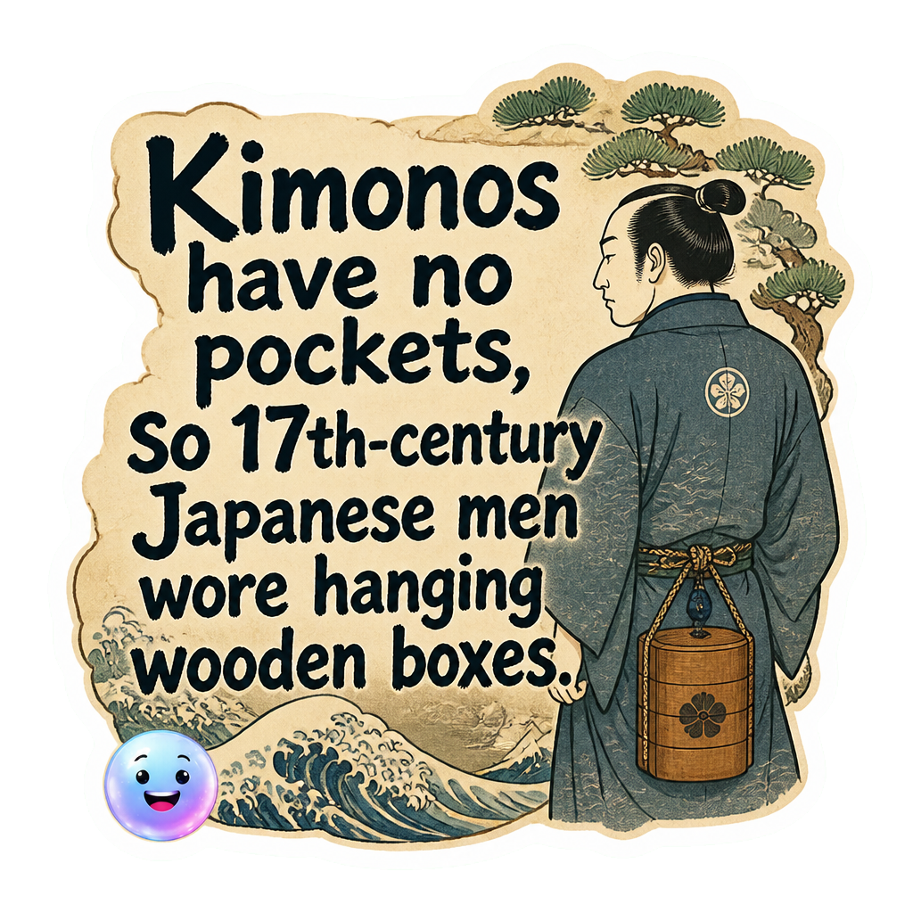 Kimonos have no pockets, so 17th-century Japanese men wore hanging wooden boxes.