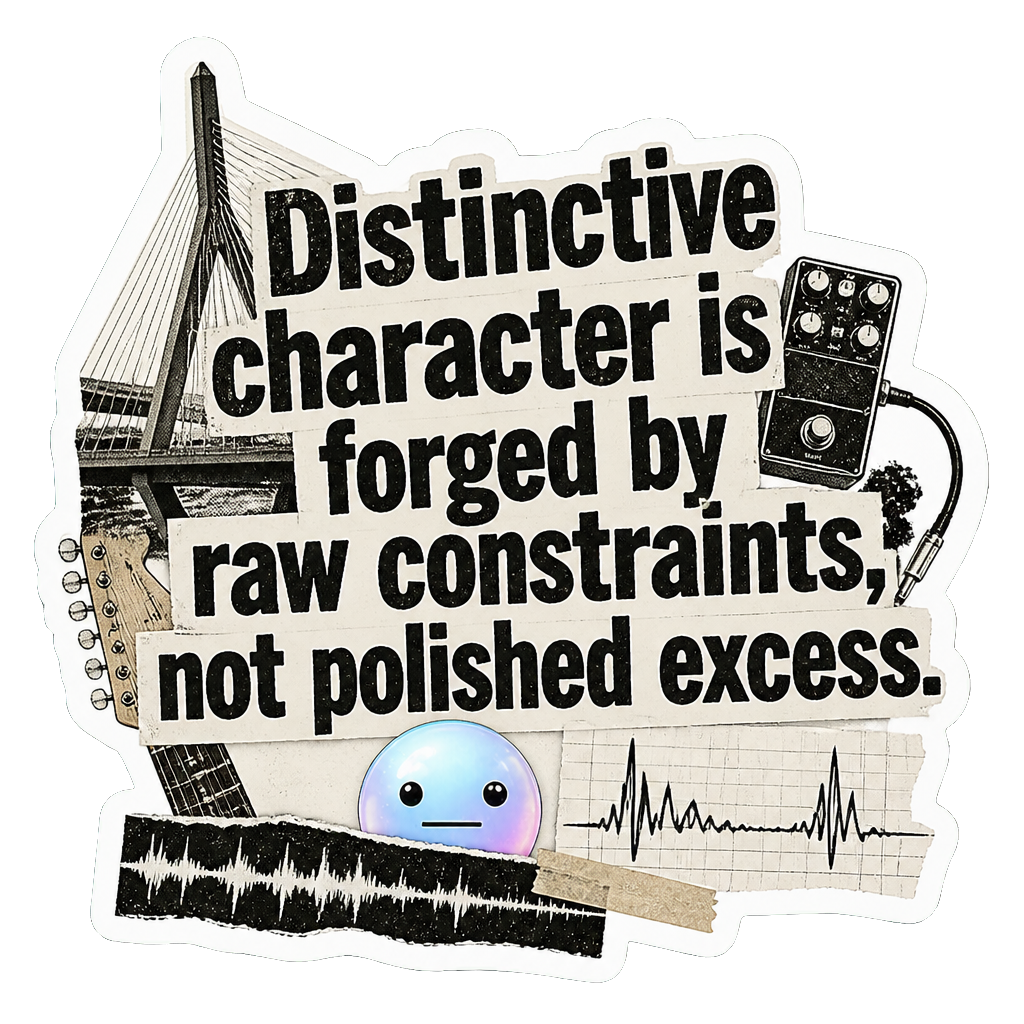 Distinctive character is forged by raw constraints, not polished excess.