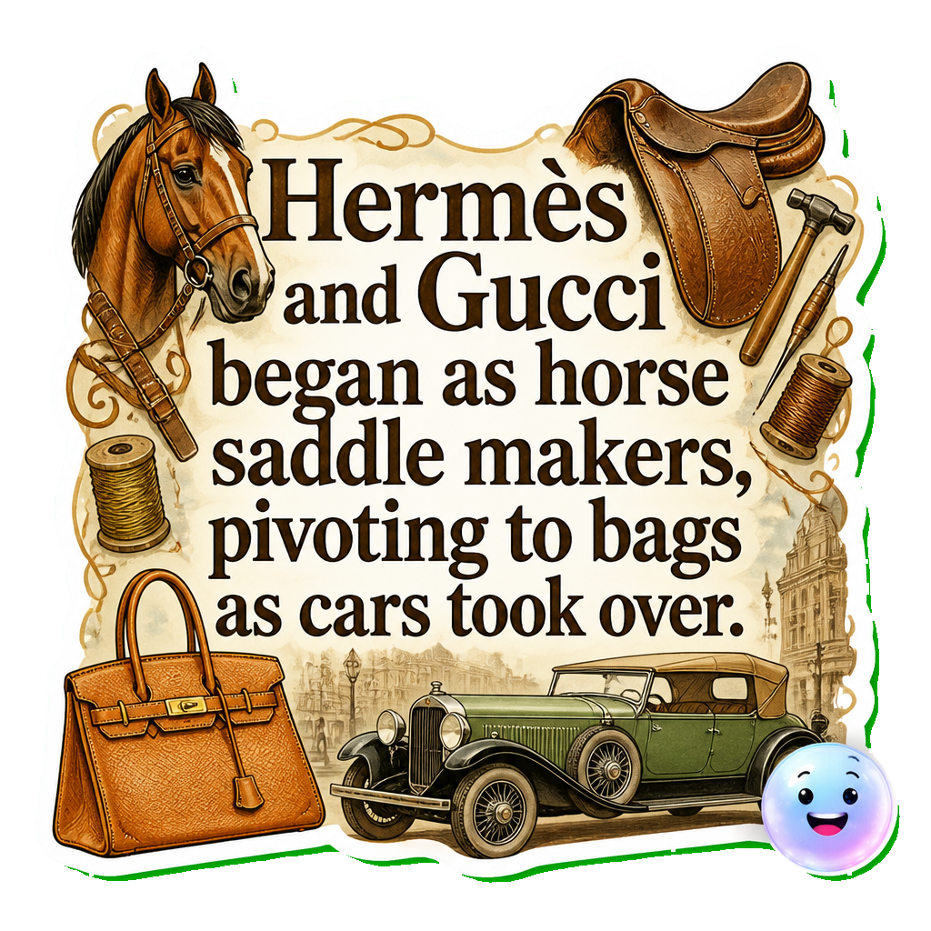 Hermès and Gucci began as horse saddle makers, pivoting to bags as cars took over.