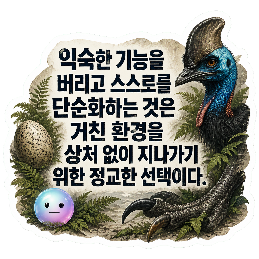 익숙한 기능을 버리고 스스로를 단순화하는 것은 거친 환경을 상처 없이 지나가기 위한 정교한 선택이다.