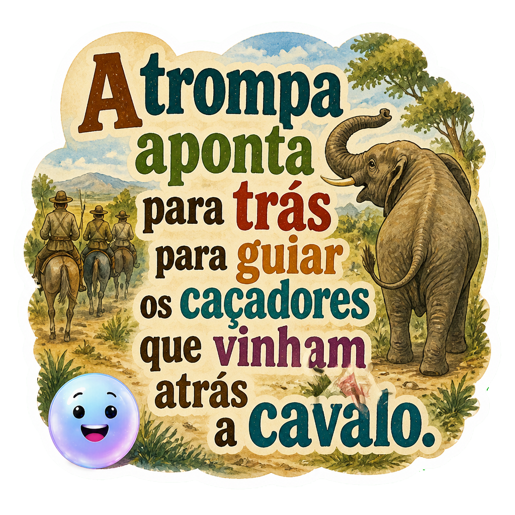 A trompa aponta para trás para guiar os caçadores que vinham atrás a cavalo.