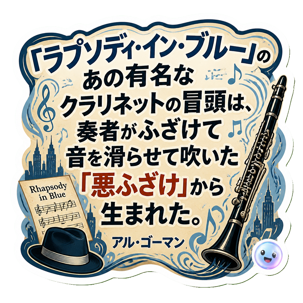 『ラプソディ・イン・ブルー』のあの有名なクラリネットの冒頭は、奏者がふざけて音を滑らせて吹いた「悪ふざけ」から生まれた。