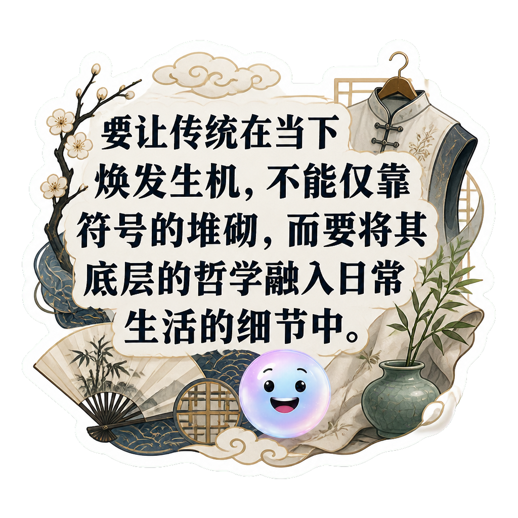 要让传统在当下焕发生机，不能仅靠符号的堆砌，而要将其底层的哲学融入日常生活的细节中。