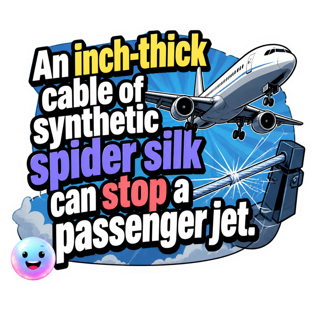 An inch-thick cable of synthetic spider silk can stop a passenger jet.