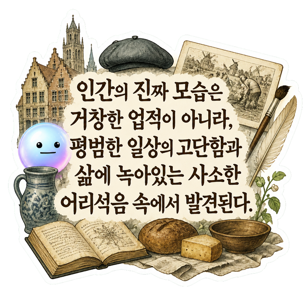 인간의 진짜 모습은 거창한 업적이 아니라, 평범한 일상의 고단함과 삶에 녹아있는 사소한 어리석음 속에서 발견된다.