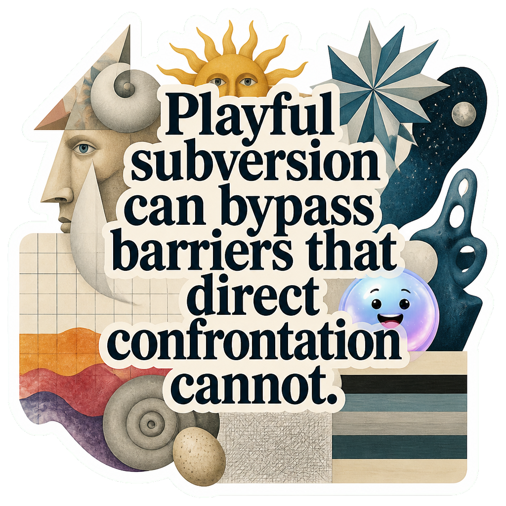Playful subversion can bypass barriers that direct confrontation cannot.