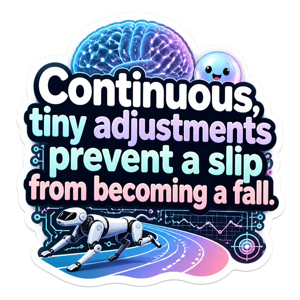 Continuous, tiny adjustments prevent a slip from becoming a fall.