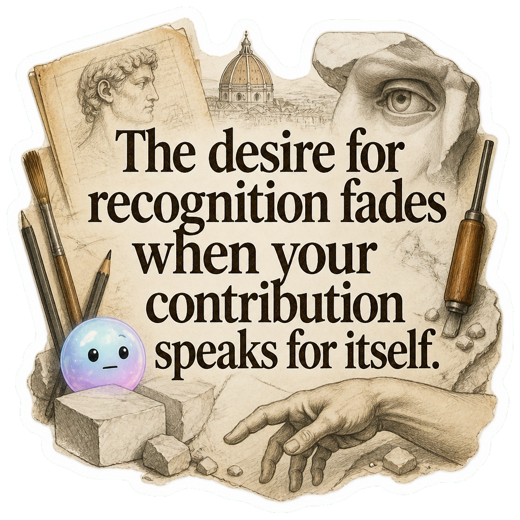 The desire for recognition fades when your contribution speaks for itself.
