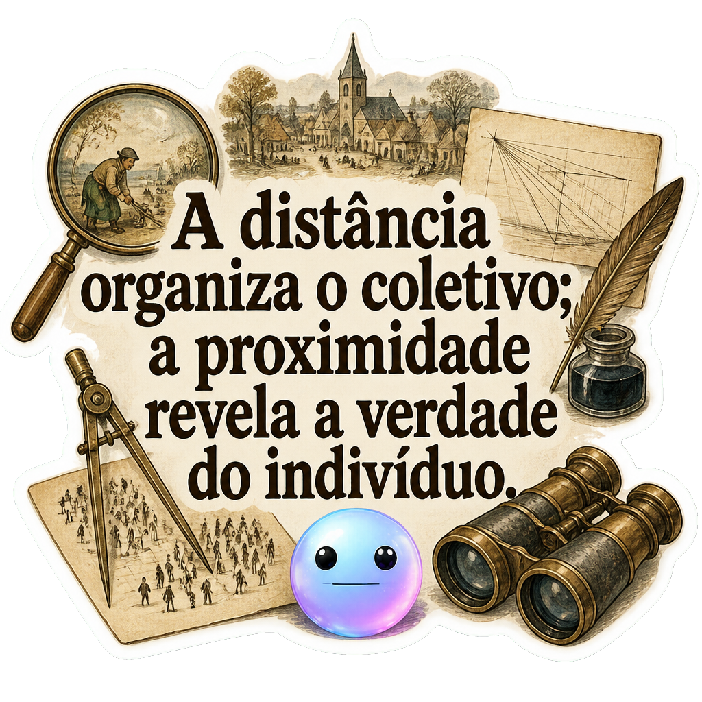 A distância organiza o coletivo; a proximidade revela a verdade do indivíduo.