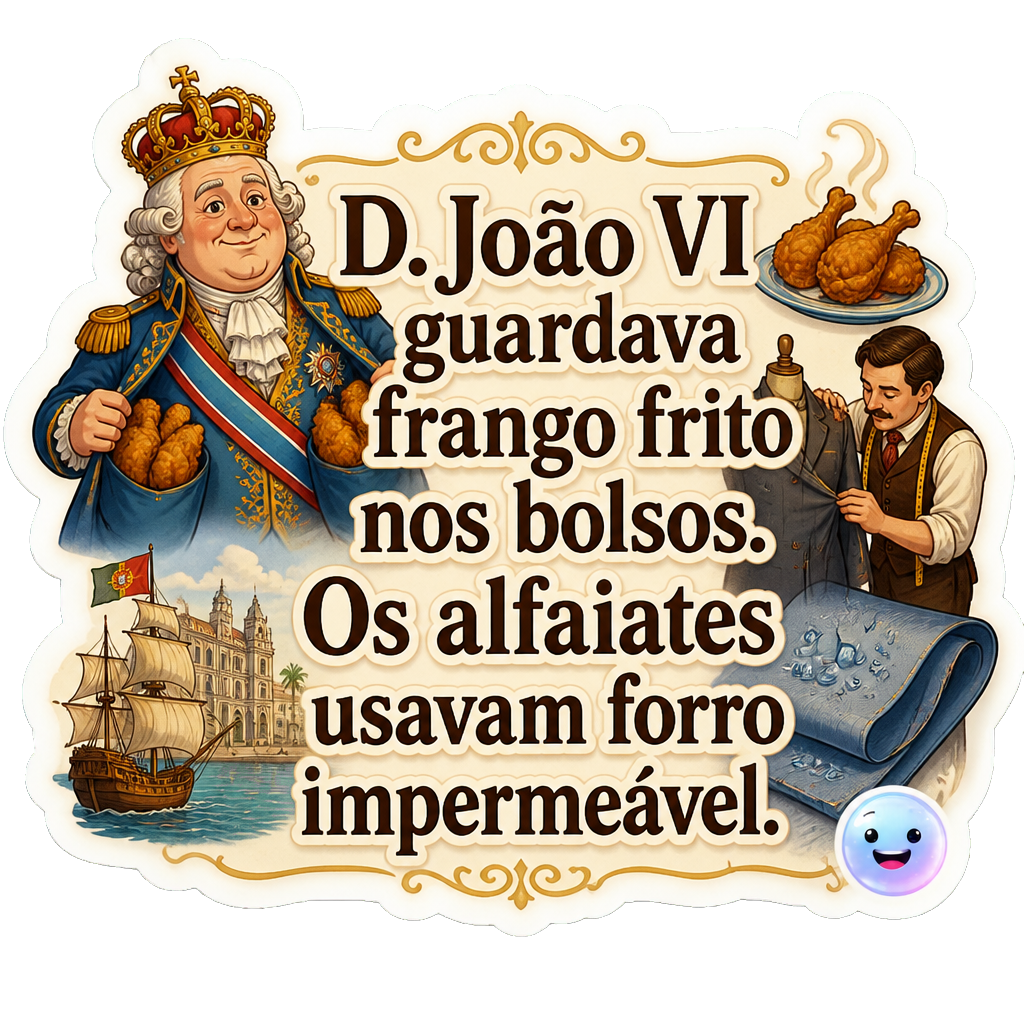 D. João VI guardava frango frito nos bolsos. Os alfaiates usavam forro impermeável.
