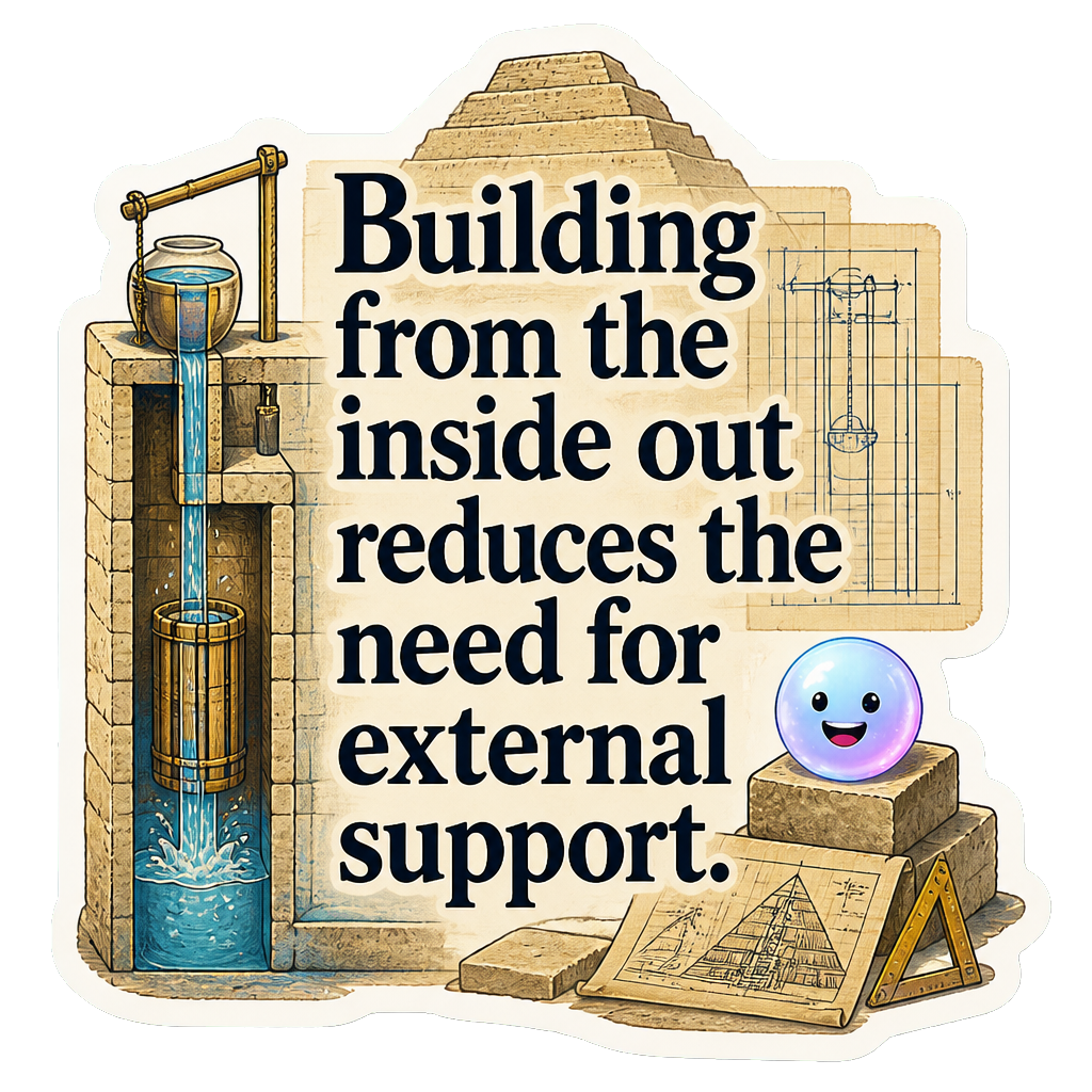 Building from the inside out reduces the need for external support.