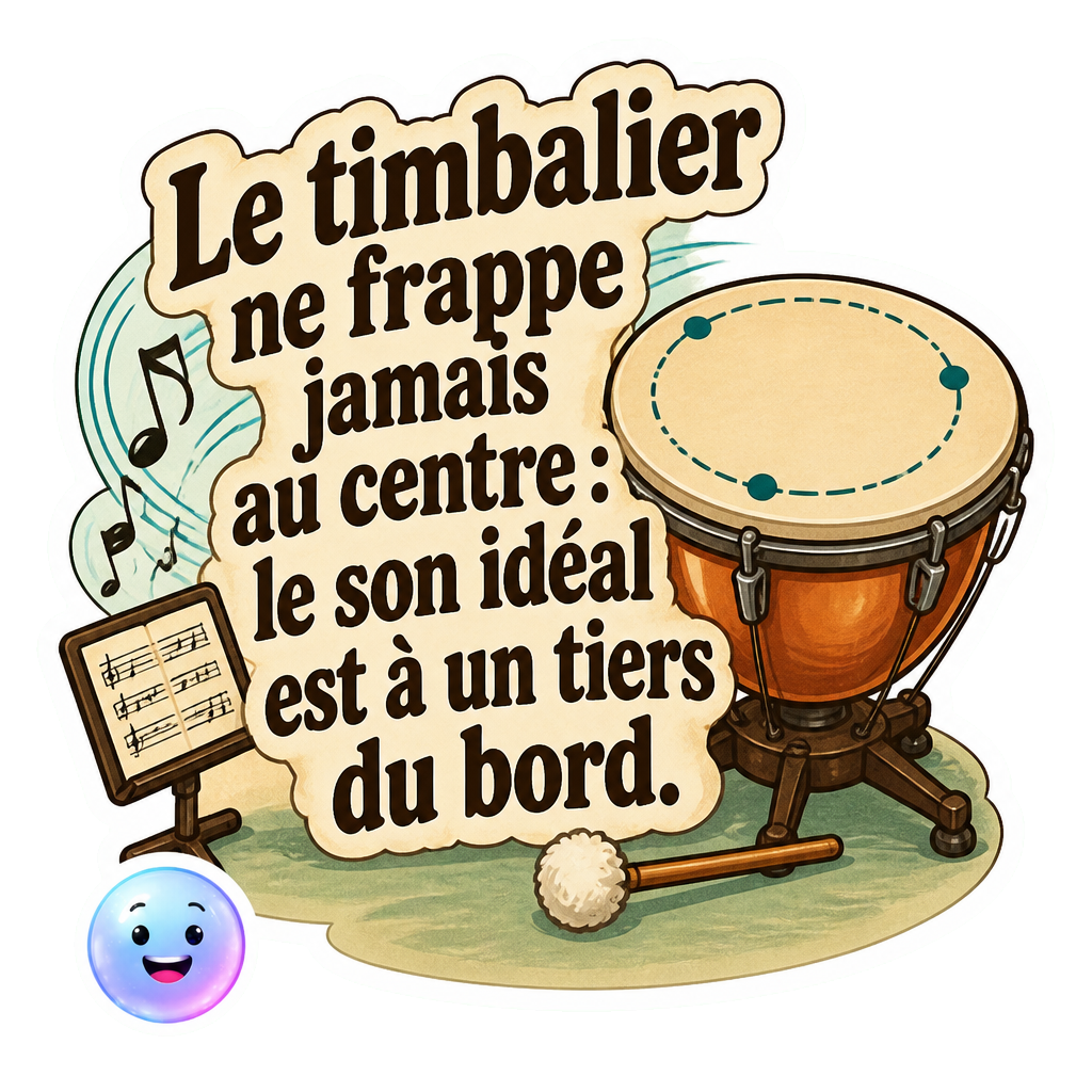 Le timbalier ne frappe jamais au centre : le son idéal est à un tiers du bord.