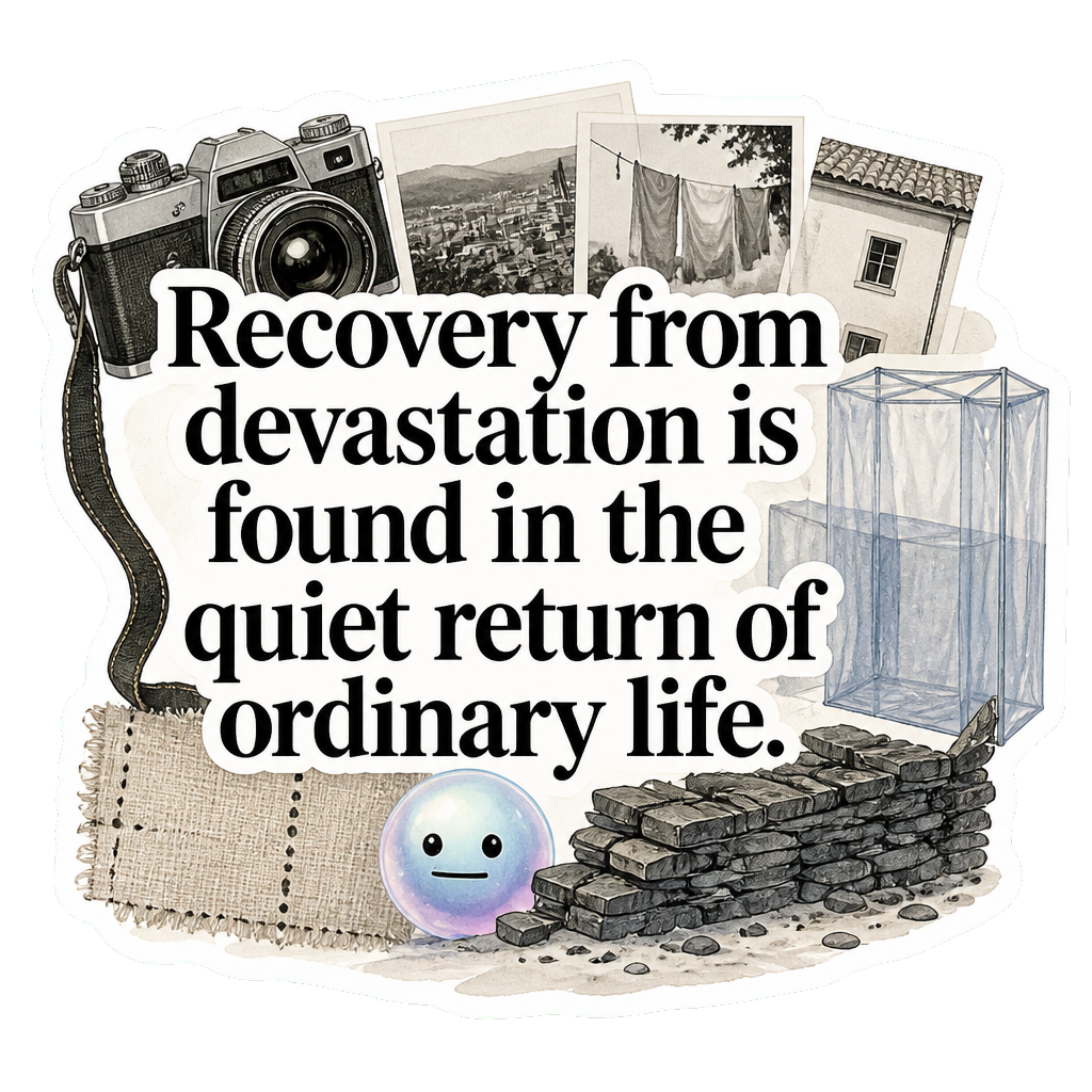 Recovery from devastation is found in the quiet return of ordinary life.
