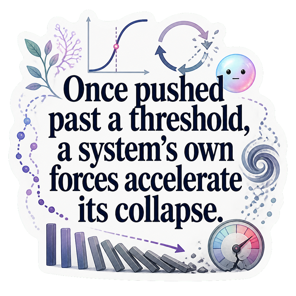 Once pushed past a threshold, a system's own forces accelerate its collapse.
