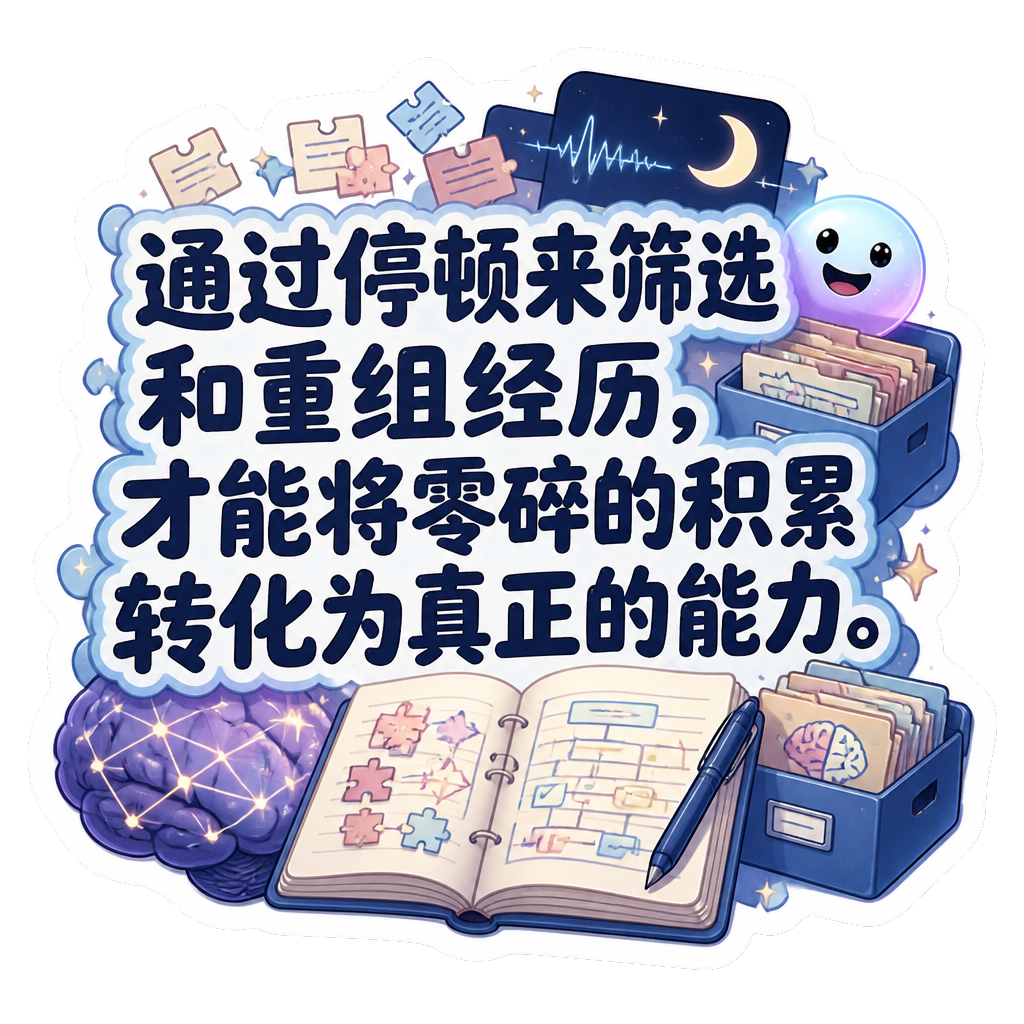 通过停顿来筛选和重组经历，才能将零碎的积累转化为真正的能力。