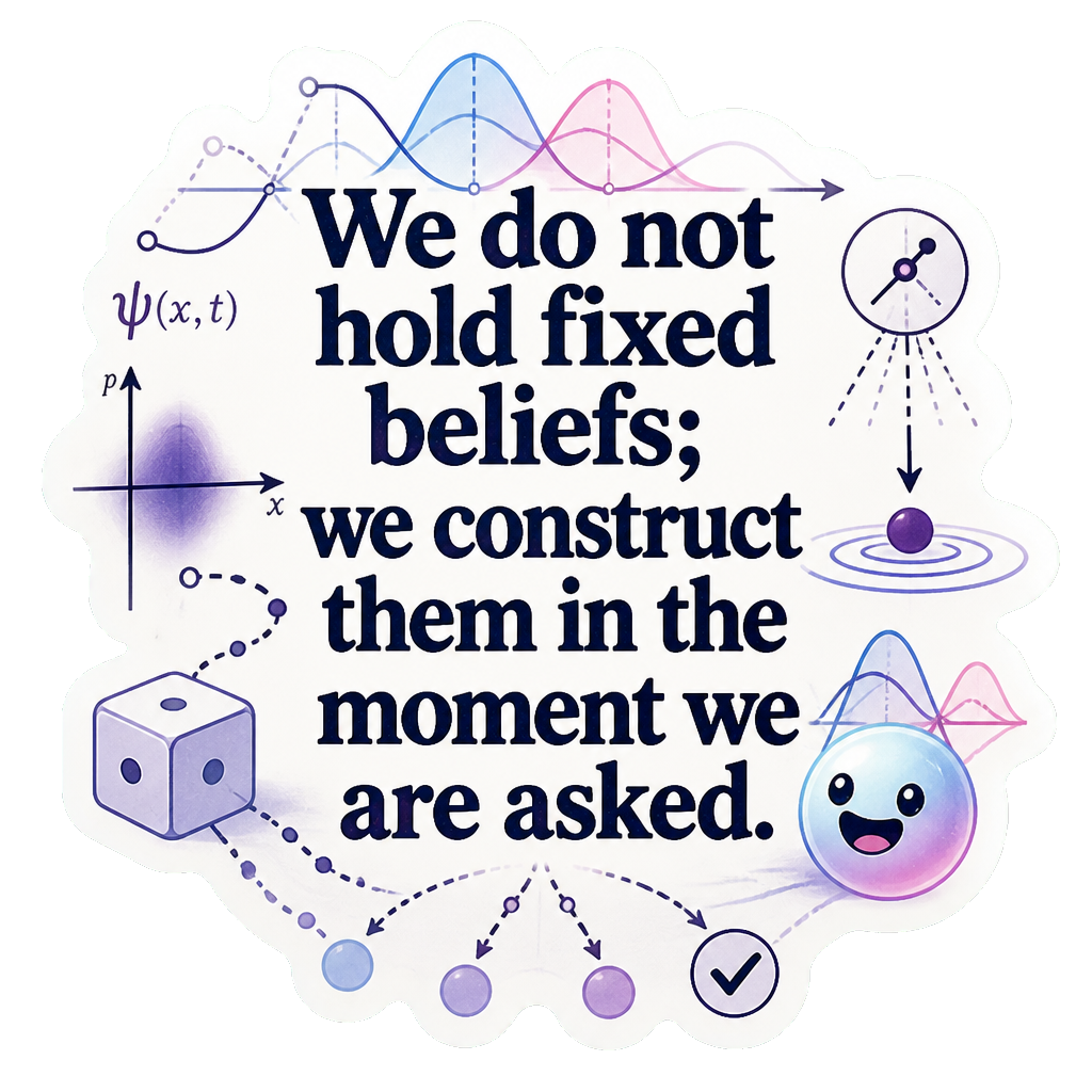 We do not hold fixed beliefs; we construct them in the moment we are asked.