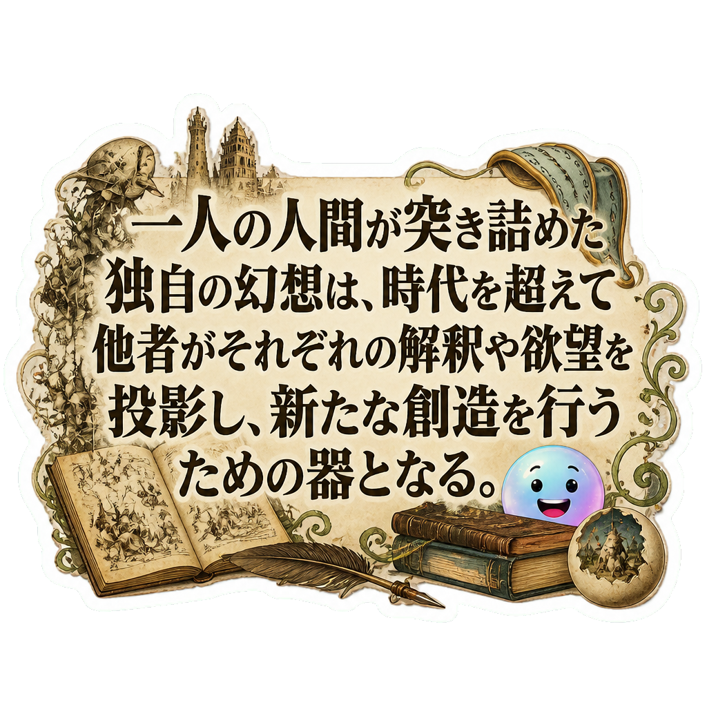 一人の人間が突き詰めた独自の幻想は、時代を超えて他者がそれぞれの解釈や欲望を投影し、新たな創造を行うための器となる。