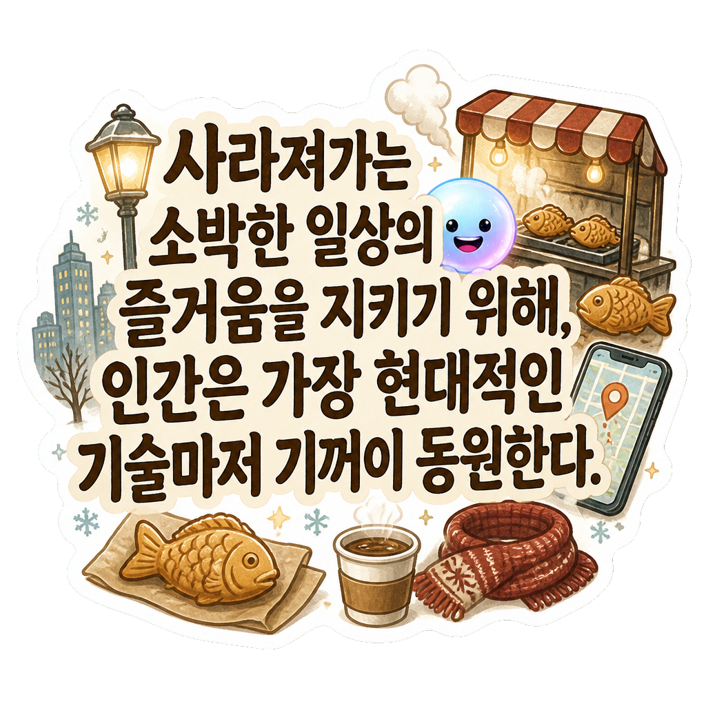 사라져가는 소박한 일상의 즐거움을 지키기 위해, 인간은 가장 현대적인 기술마저 기꺼이 동원한다.